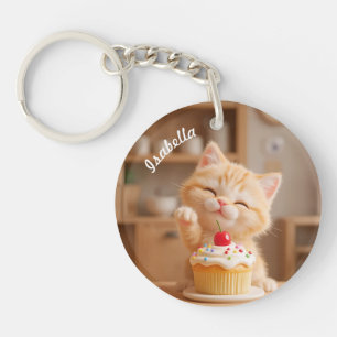 Niedlich Orange Kitten mit einem Cupcake Schlüsselanhänger