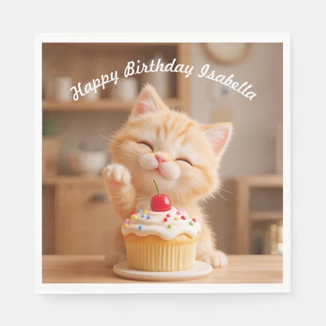 Niedlich Orange Kitten mit einem Cupcake Serviette (Vorderseite)