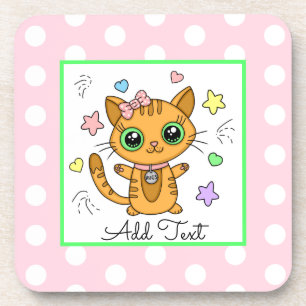 Niedlich Orange Kitty Cat pink Polka Dot Getränkeuntersetzer
