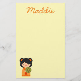 Niedlich orange Kokeshi Japanische Puppen Briefpapier