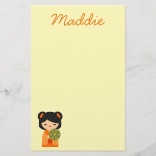 Niedlich orange Kokeshi Japanische Puppen Briefpapier