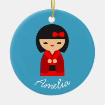 Niedlich orange Kokeshi Japanische Puppen