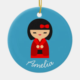 Niedlich orange Kokeshi Japanische Puppen Keramik Ornament