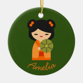 Niedlich orange Kokeshi Japanische Puppen Keramik Ornament