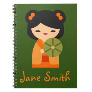 Niedlich orange Kokeshi Japanische Puppen Notizblock