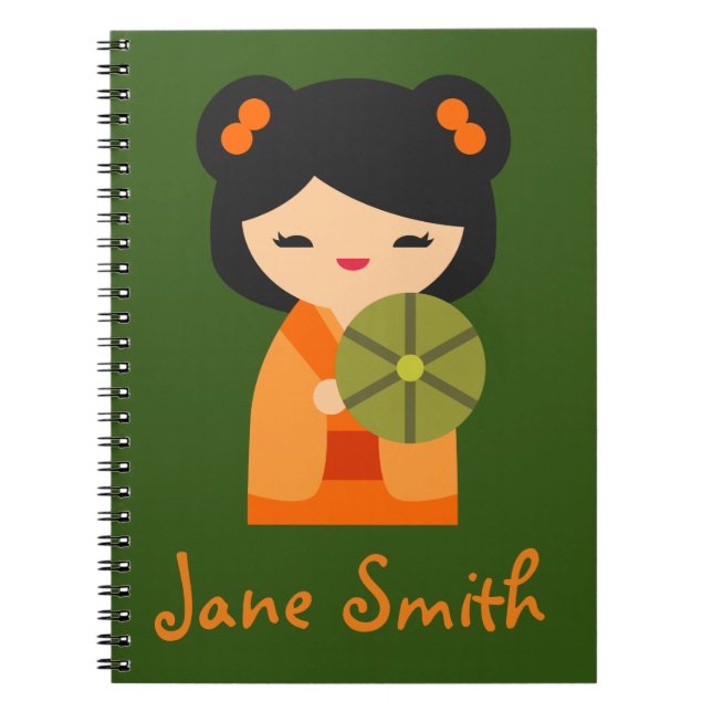 Niedlich orange Kokeshi Japanische Puppen Notizblock (Vorderseite)