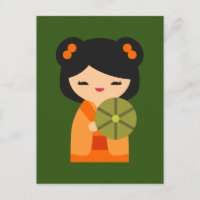 Niedlich orange Kokeshi Japanische Puppen