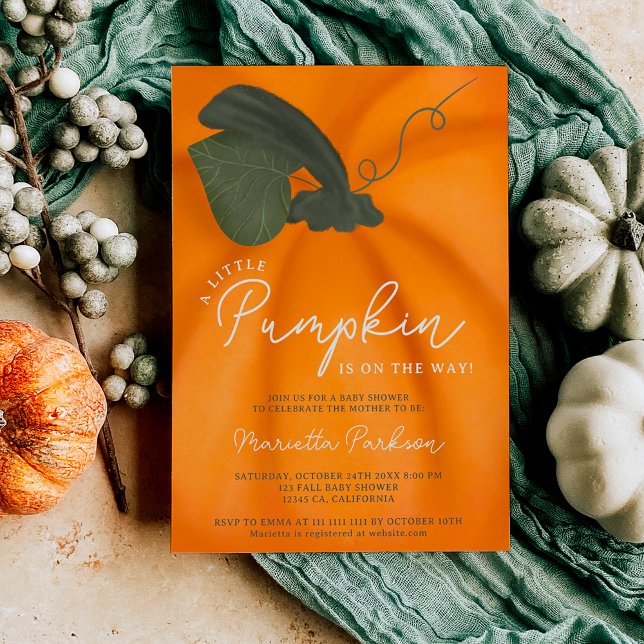 Niedlich-orange-Kürbisgefälle Babydusche Einladung (Cute orange little pumpkin fall baby shower invitation)