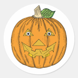 Niedlich Orange Kürbislaterne Pumpkin Runder Aufkleber