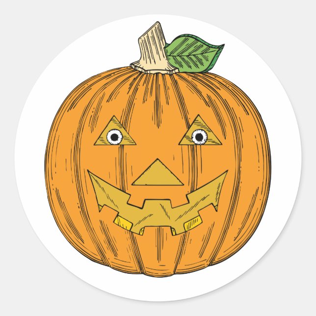 Niedlich Orange Kürbislaterne Pumpkin Runder Aufkleber (Vorderseite)