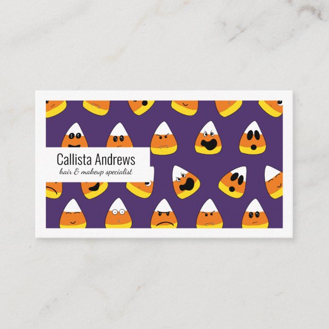 Niedlich Orange Lila Halloween Emoji Candy Corn Visitenkarte (Vorderseite)