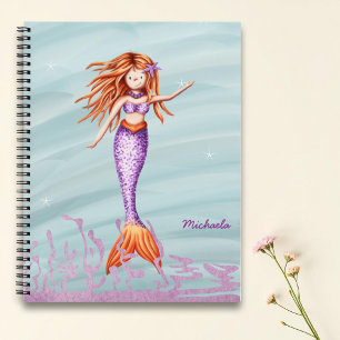 Niedlich Orange Lila Mermaid Illustration Notizbuch