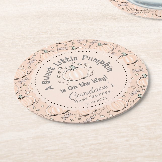 Niedlich Orange Little Pumpkin Fall Baby Dusche Runder Pappuntersetzer (Angewinkelt)