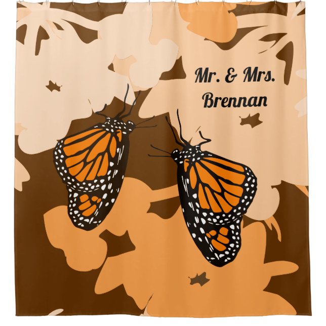 Niedlich Orange Mr. & Mrs. Monarch Butterfly Pair Duschvorhang (Vorderseite)
