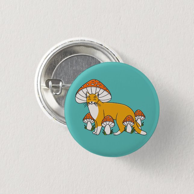 Niedlich Orange Mushroom Cat Button (Vorne & Hinten)
