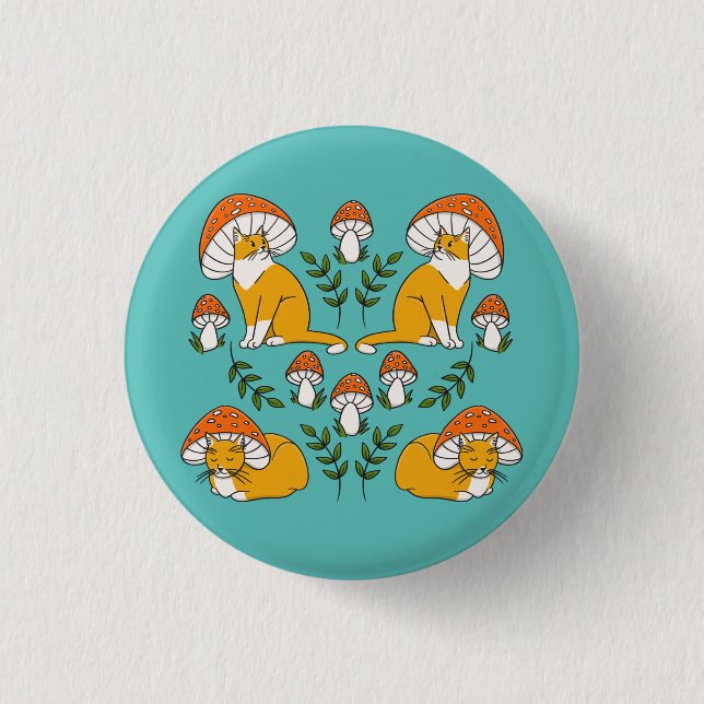 Niedlich Orange Mushroom Cats Button Button (Vorderseite)