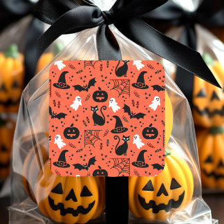 Niedlich Orange Pumpkin Ghost Halloween-Muster Quadratischer Aufkleber