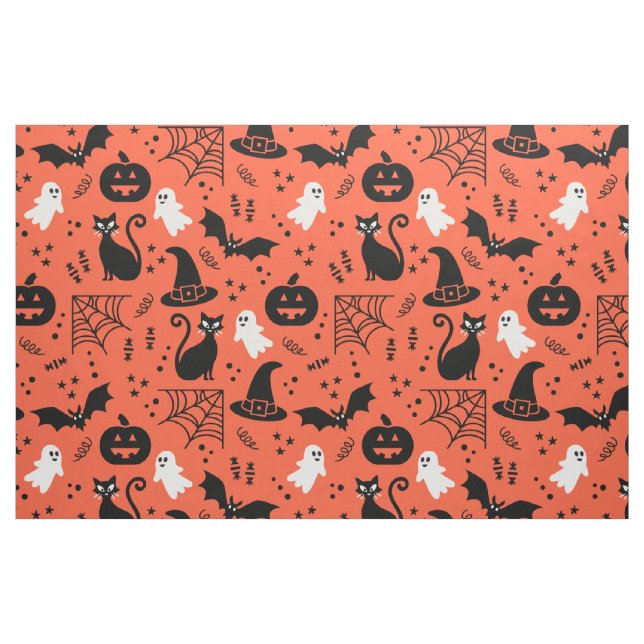 Niedlich Orange Pumpkin Ghost Halloween-Muster Stoff (Fat Quarter (45,7 x 55,9 cm))