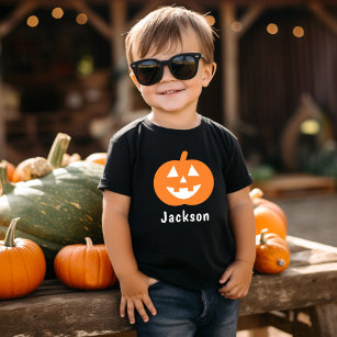 Niedlich Orange Pumpkin Individuelle Name Hallowee Kleinkind T-shirt