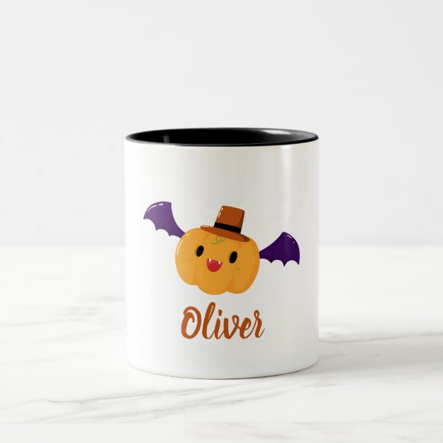 Niedlich Orange Pumpkin Individuelle Name Hallowee Zweifarbige Tasse (Mittel)