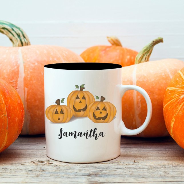 Niedlich Orange Pumpkins Personalisiert Halloween Zweifarbige Tasse (Von Creator hochgeladen)