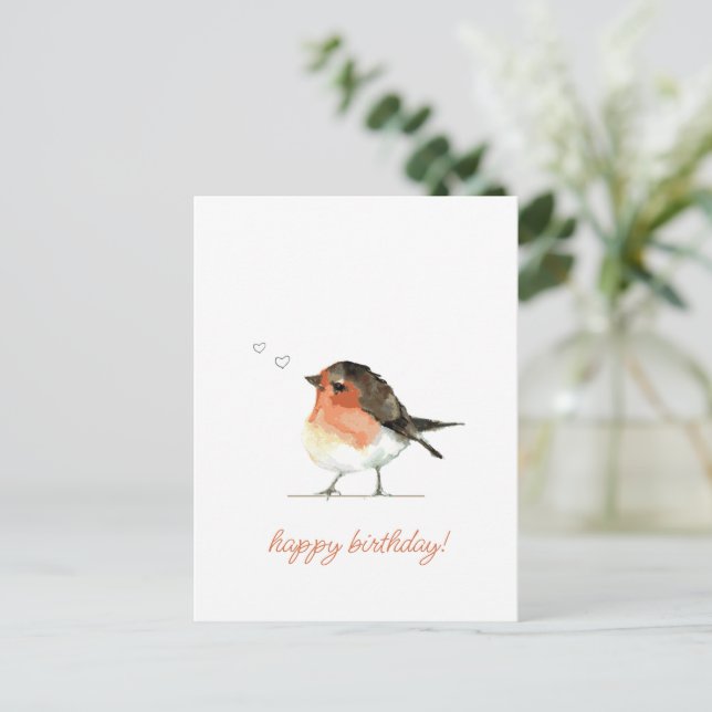 Niedlich Orange Robin - Einfach elegant Geburtstag Postkarte (Stehend Vorderseite)