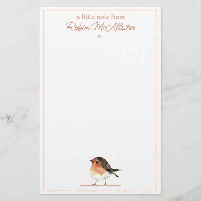 Niedlich Orange Robin - Einfaches Elegant Briefpapier (Vorderseite)