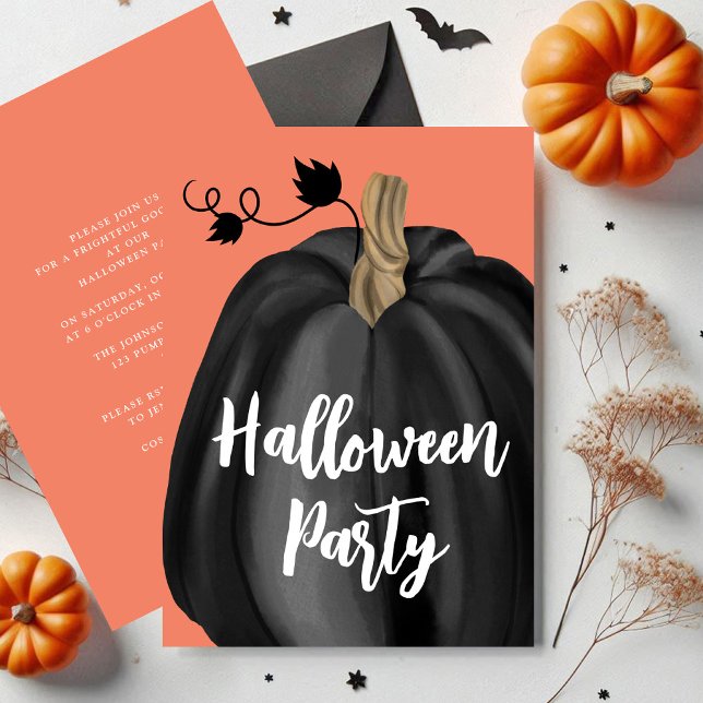 Niedlich Orange Script Pumpkin Halloween-Party Einladung (Cute Orange Script Pumpkin Halloween Party Invitation)
