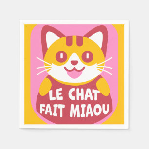 Niedlich Orange Tabby Cat Cartoon sagt Meow auf Fr Serviette