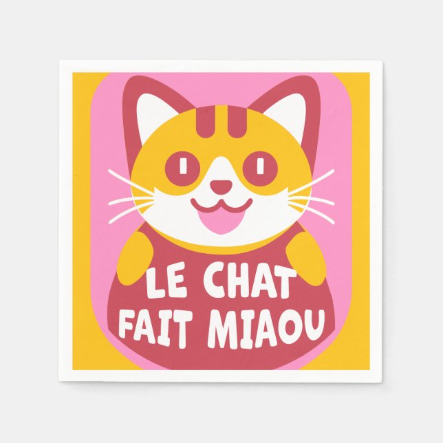 Niedlich Orange Tabby Cat Cartoon sagt Meow auf Fr Serviette (Vorderseite)