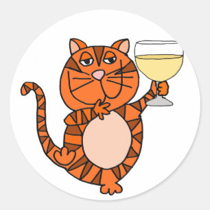 Niedlich Orange Tabby Cat Drink Cartoon Runder Aufkleber