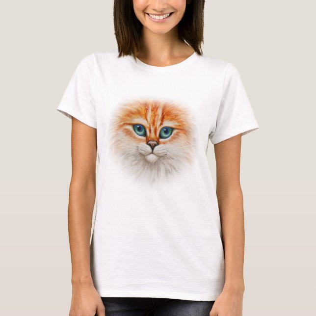 Niedlich Orange Tabby Cat Happy Face T-Shirt (Vorderseite)