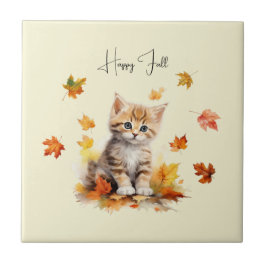 Niedlich Orange Tabby Kitten in Herbstlauben Fliese