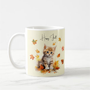 Niedlich Orange Tabby Kitten in Herbstlauben Kaffeetasse