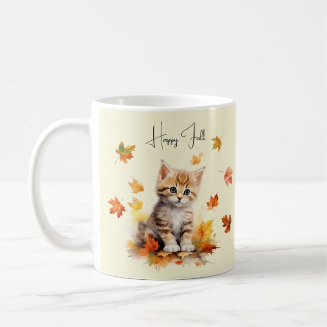 Niedlich Orange Tabby Kitten in Herbstlauben Kaffeetasse (Links)