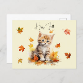 Niedlich Orange Tabby Kitten in Herbstlauben Postkarte