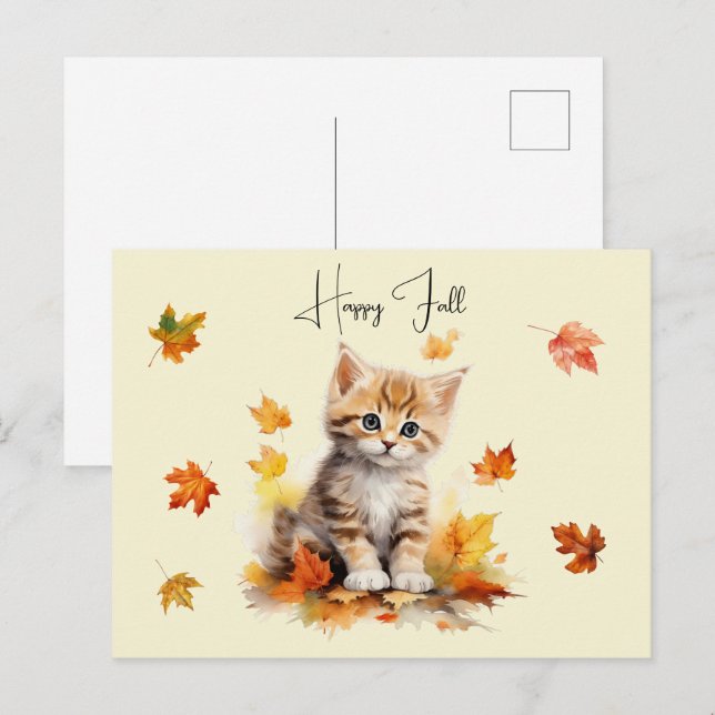 Niedlich Orange Tabby Kitten in Herbstlauben Postkarte (Vorne/Hinten)