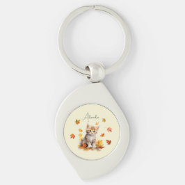 Niedlich Orange Tabby Kitten in Herbstlauben Schlüsselanhänger