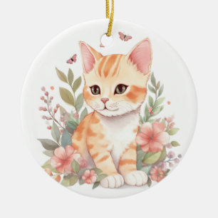 Niedlich Orange Tabby Kitten Keramik Ornament