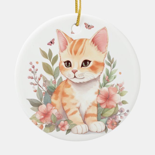 Niedlich Orange Tabby Kitten Keramik Ornament (Vorne)
