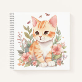 Niedlich Orange Tabby Kitten mit Frühlingsblumen Notizbuch