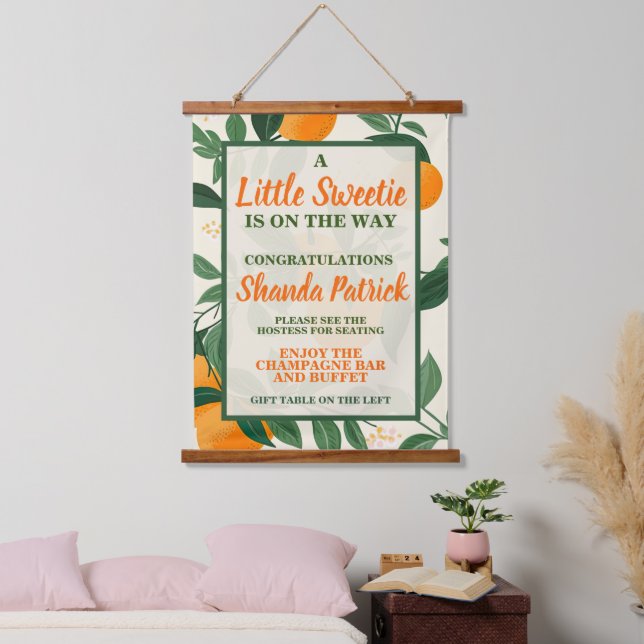 Niedlich Orange Theme Baby Dusche Wandteppich Mit Holzrahmen (Schlafzimmer)