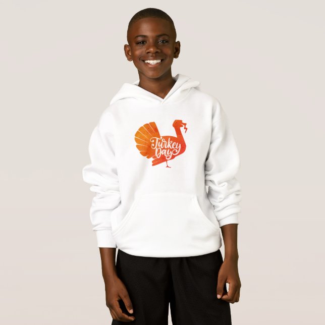 Niedlich Orange Turkey Form mit Text Typografie Hoodie (Vorne ganz)