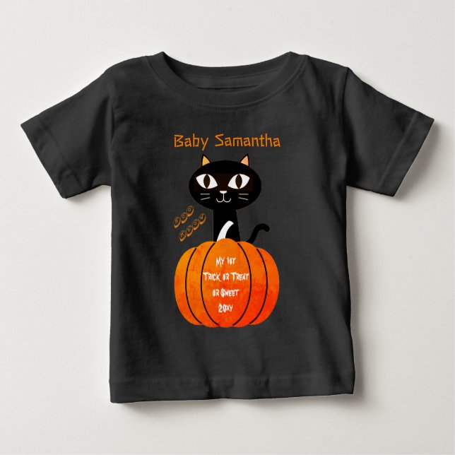 Niedlich Orange und Black Cat Pumpkin Mein 1. Hall Baby T-shirt (Vorderseite)