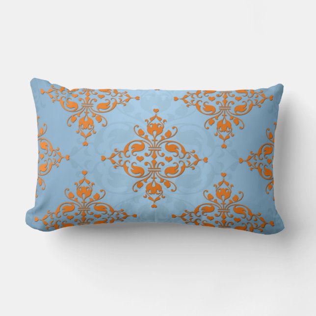 Niedlich Orange und Blue Damask Lendenkissen (Vorderseite)