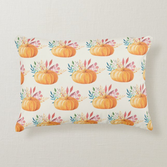 Niedlich Orange Watercolor Pumpkin Pattern Dekokissen (Vorderseite)