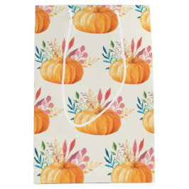 Niedlich Orange Watercolor Pumpkin Pattern Mittlere Geschenktüte