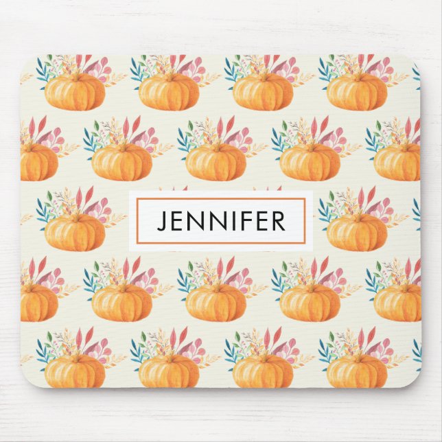 Niedlich Orange Watercolor Pumpkin Pattern Mousepad (Vorne)