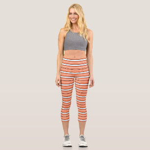 Niedlich-orange-weiße Streifen Capri Leggings