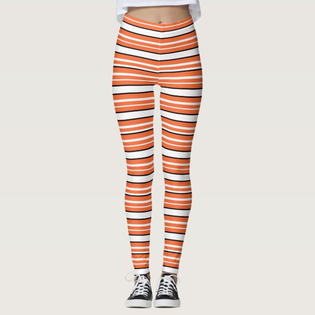 Niedlich-orange-weiße Streifen Leggings (Vorderseite)